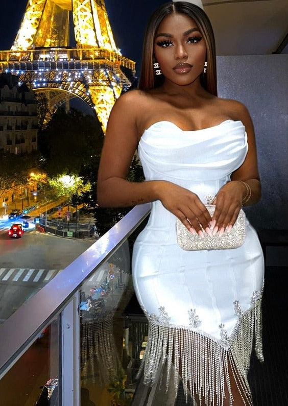 Corset Mini White Dress with Rhinestone Threads – Marssiana Corset Mini White Dress with Rhinestone Threads – Marssiana