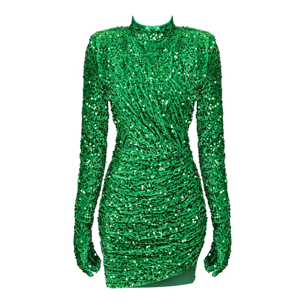 Green Mini Dress with Long Glove Sleeves
