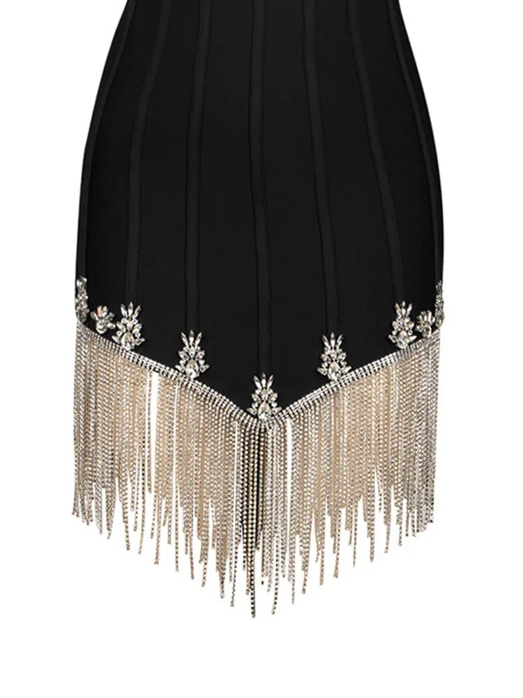 Corset Mini Black Dress with Rhinestone Threads