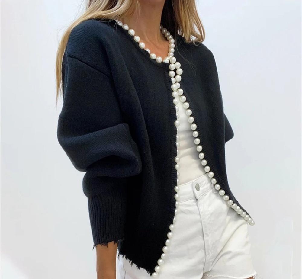 Pearl Neckline Open Cardigan