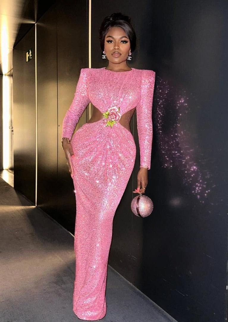 Pink Sequin Long Dress Marssiana Pink Sequin Long Dress Marssiana