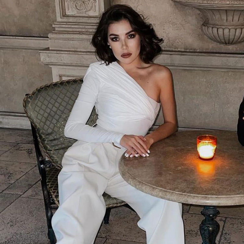 One Shoulder Backless Bodysuits