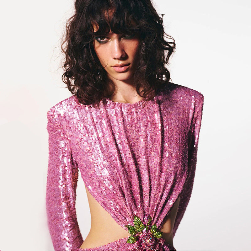 Pink Sequin Long Dress