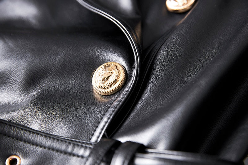 Midi Double-breasted Faux Leather Coat