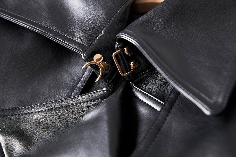 Midi Double-breasted Faux Leather Coat