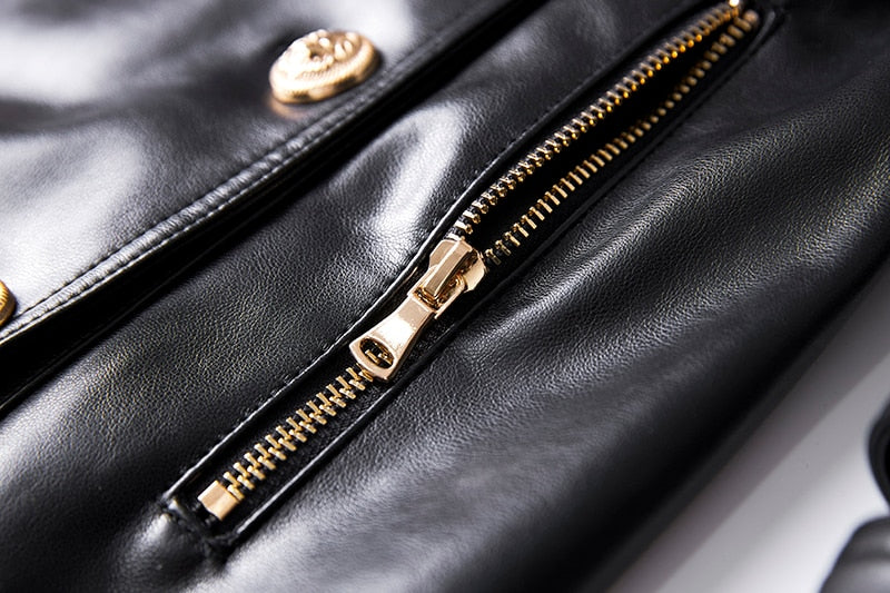 Midi Double-breasted Faux Leather Coat