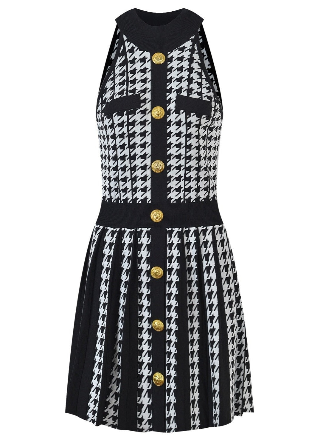 Houndstooth Pattern Knit Dress Marssiana Houndstooth Pattern Knit Dress Marssiana
