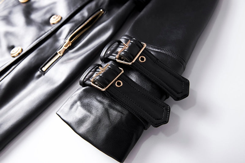 Midi Double-breasted Faux Leather Coat