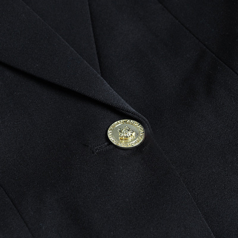 Black Blazer With Golden Safety Pin Trims