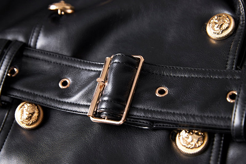 Midi Double-breasted Faux Leather Coat