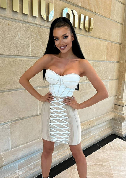 White strapless outlet bandage dress