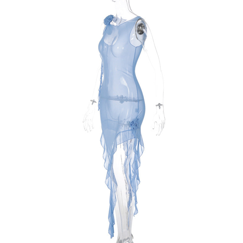 Ruffles Transparent Blue Dress