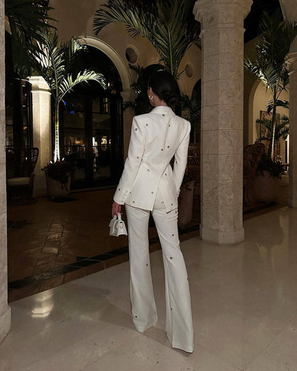 Fitted White Suit with Flared Trousers