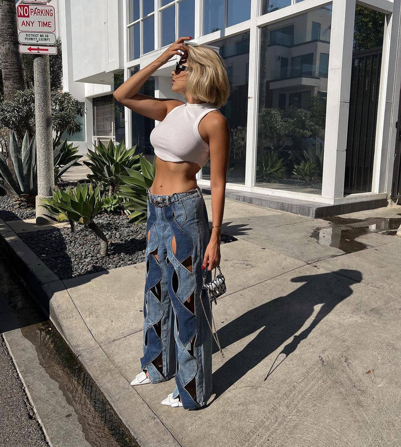 High Waist Patchwork Jeans