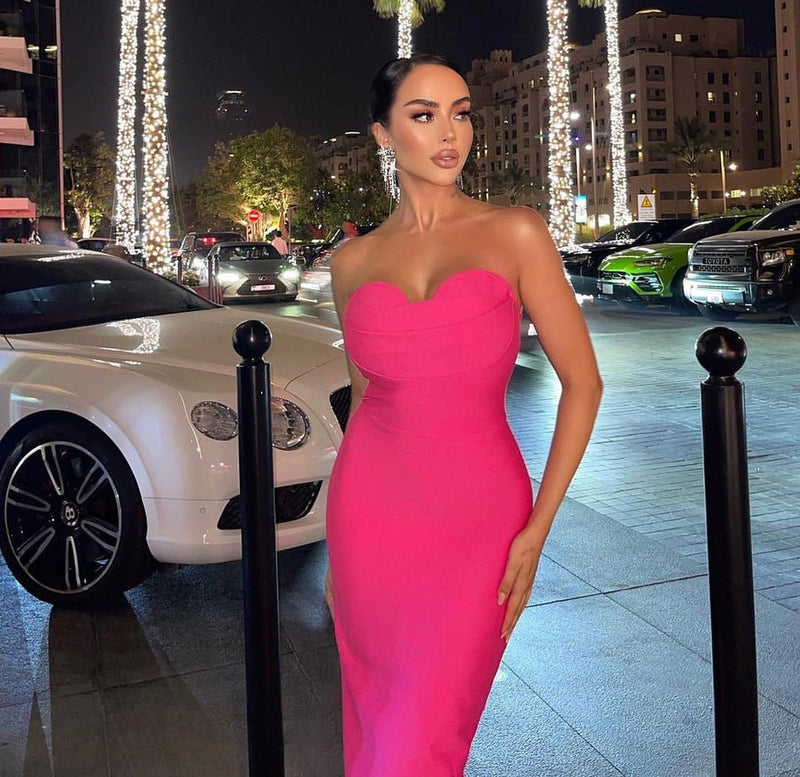 Pink Midi Dress with Open Shoulders