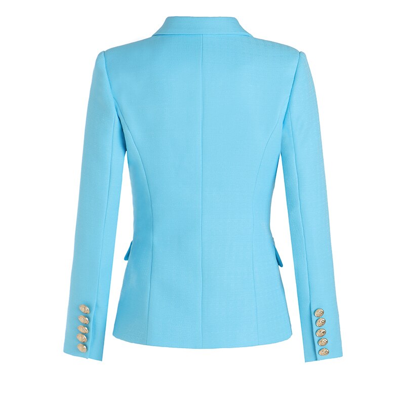 Double-breasted Sky Blue Textured Blazer