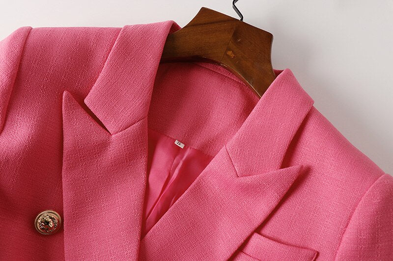 Double-breasted Textured Pink Blazer