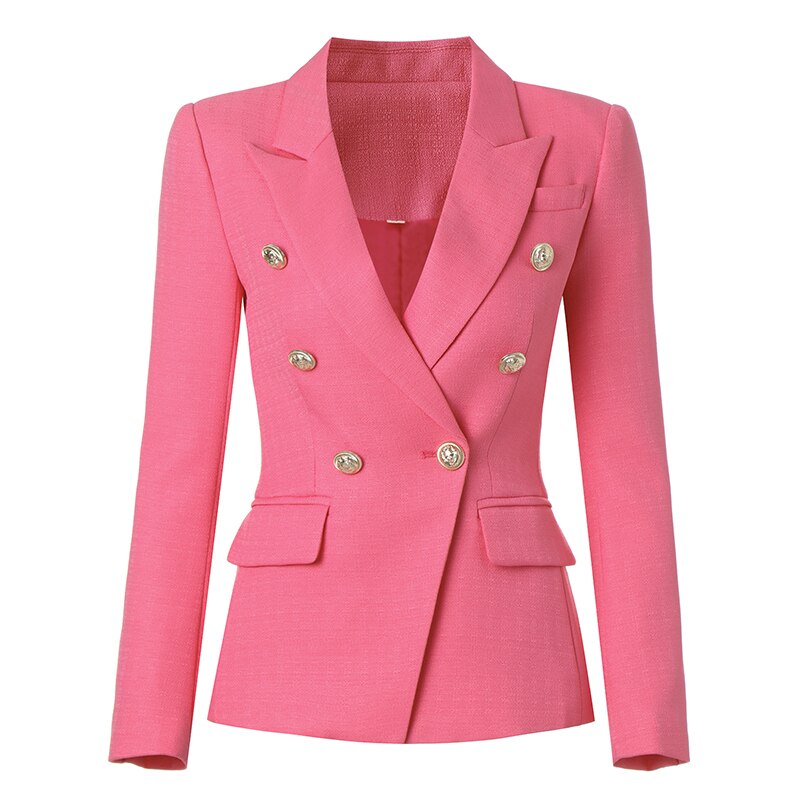 Double-breasted Textured Pink Blazer