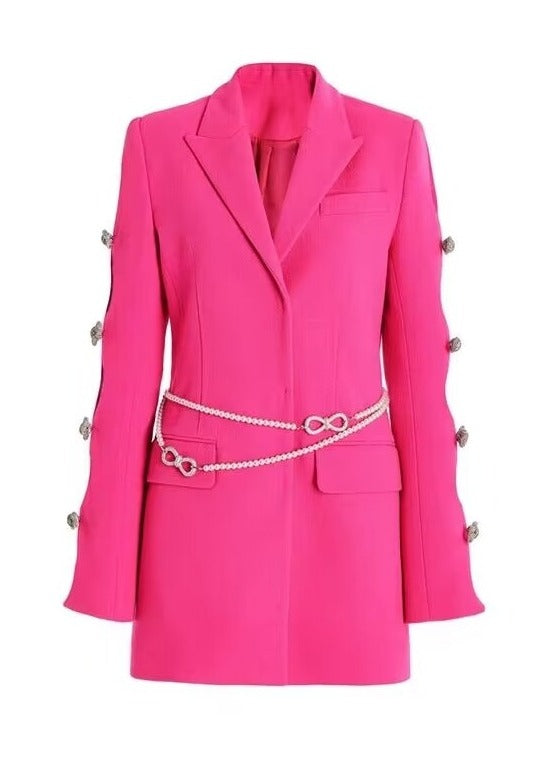 Brilliant Rose Blazer-Dress with Pearl Belt