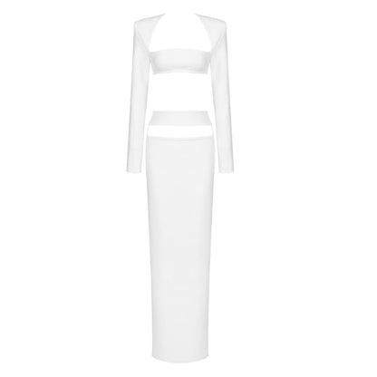 Cut-Out White Two-Piece Set with Tight Maxi Skirt