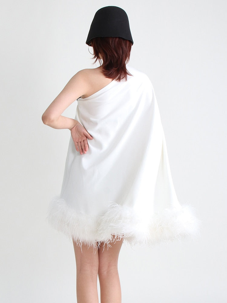 Feather Mini A-line White Dress