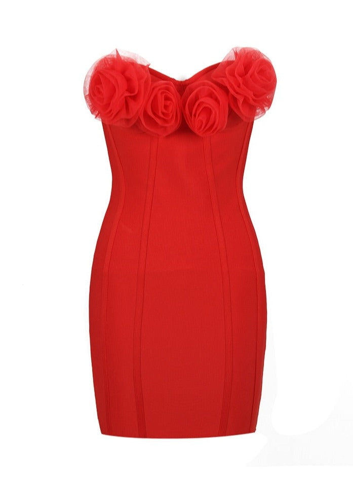 Red Bodycon Mini Dress with Flowers