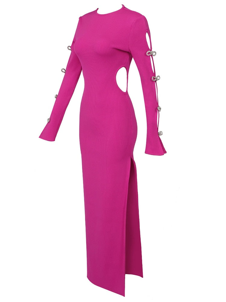 Pink Maxi Dress with Rhinestone Bows