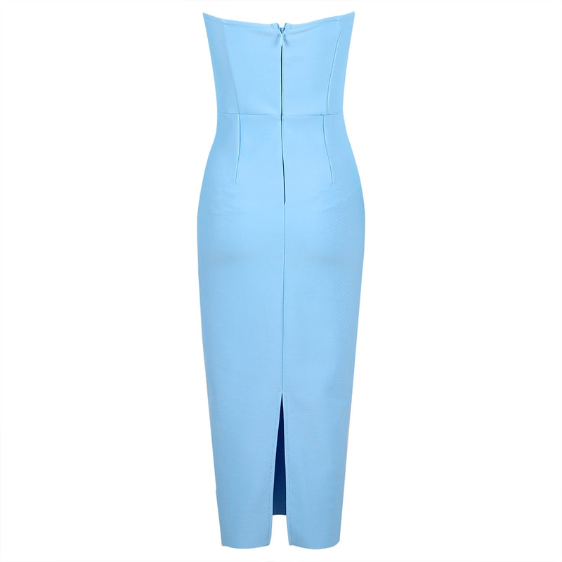 Sky Blue Midi Dress with Open Shoulders