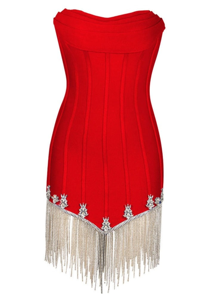 Corset Mini Red Dress with Rhinestone Threads