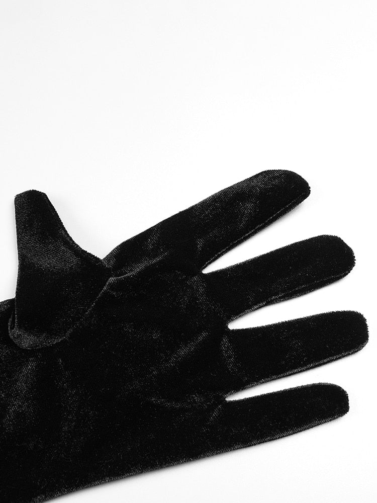 Black Velvet Mini Dress with Glove Sleeves