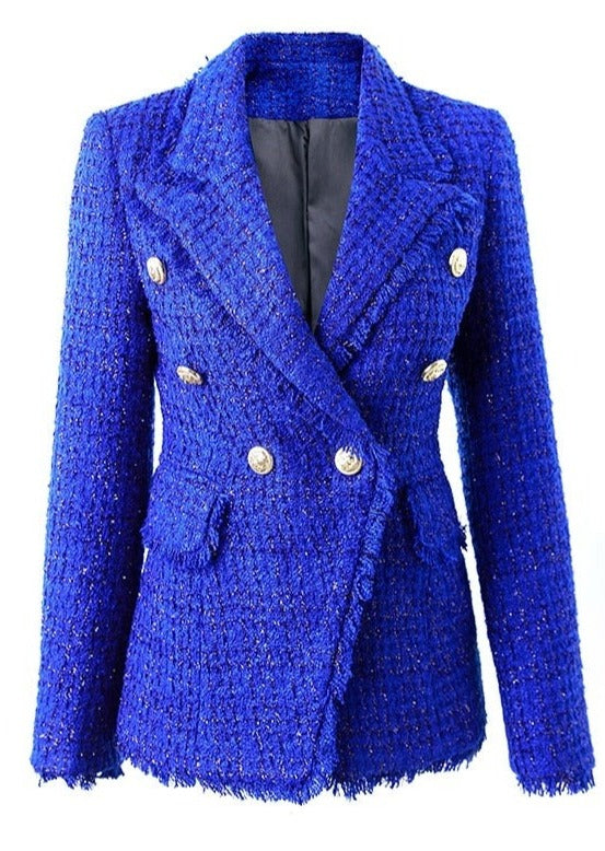 Double-breasted Tweed Blue Blazer – Marssiana