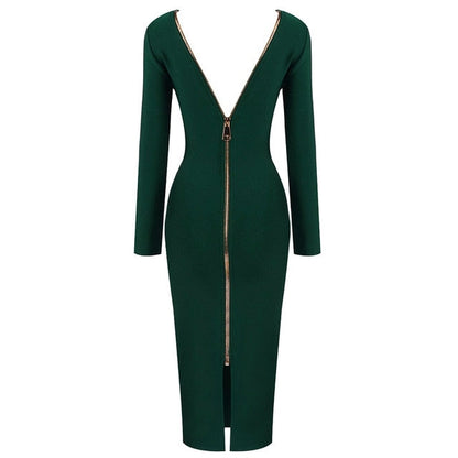 Open Back Green Midi Dress