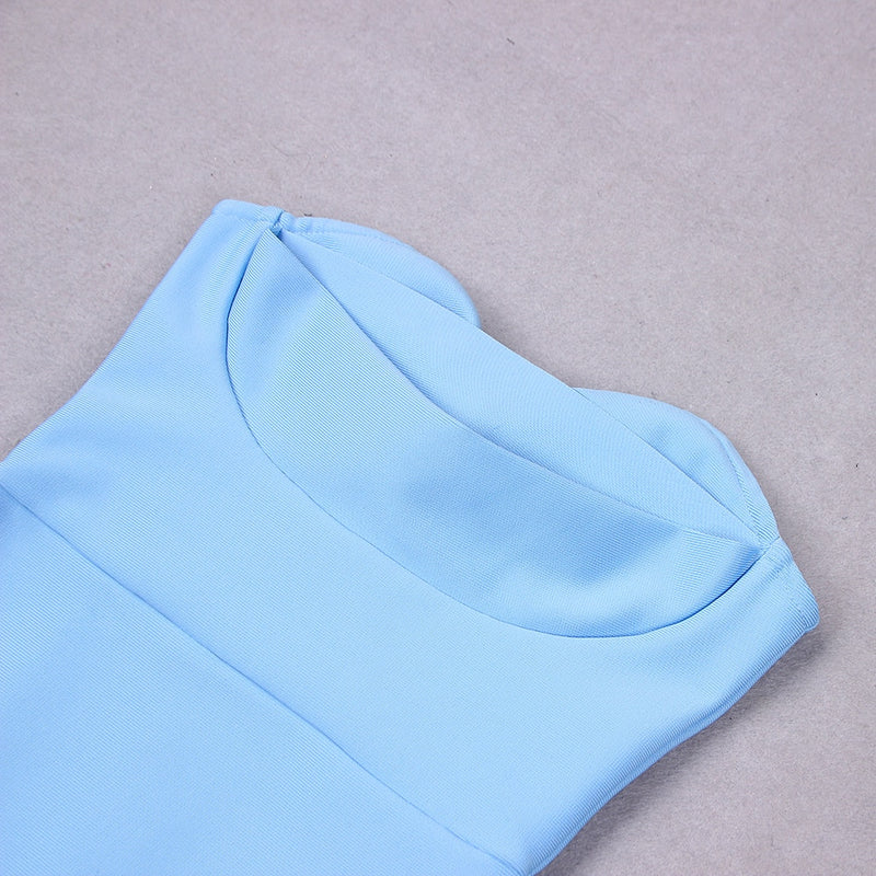 Sky Blue Midi Dress with Open Shoulders