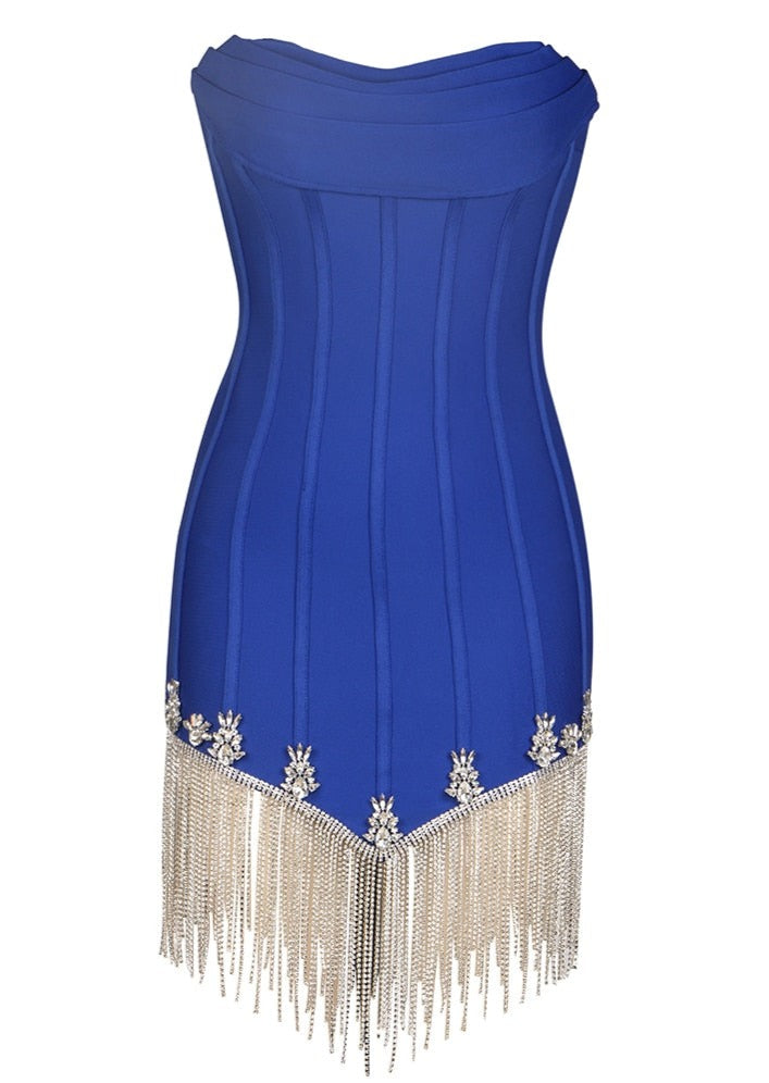 Corset Mini Blue Dress with Rhinestone Threads