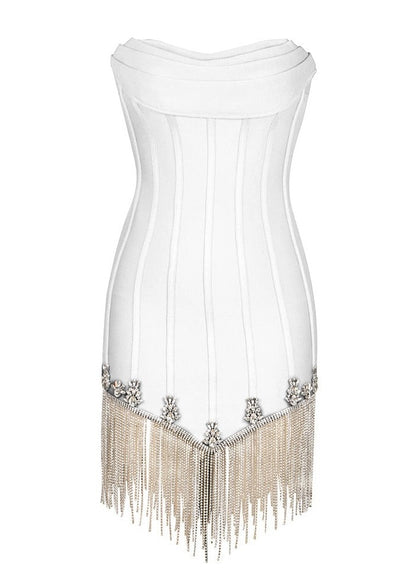 Corset Mini White Dress with Rhinestone Threads