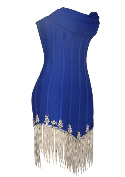 Corset Mini Blue Dress with Rhinestone Threads