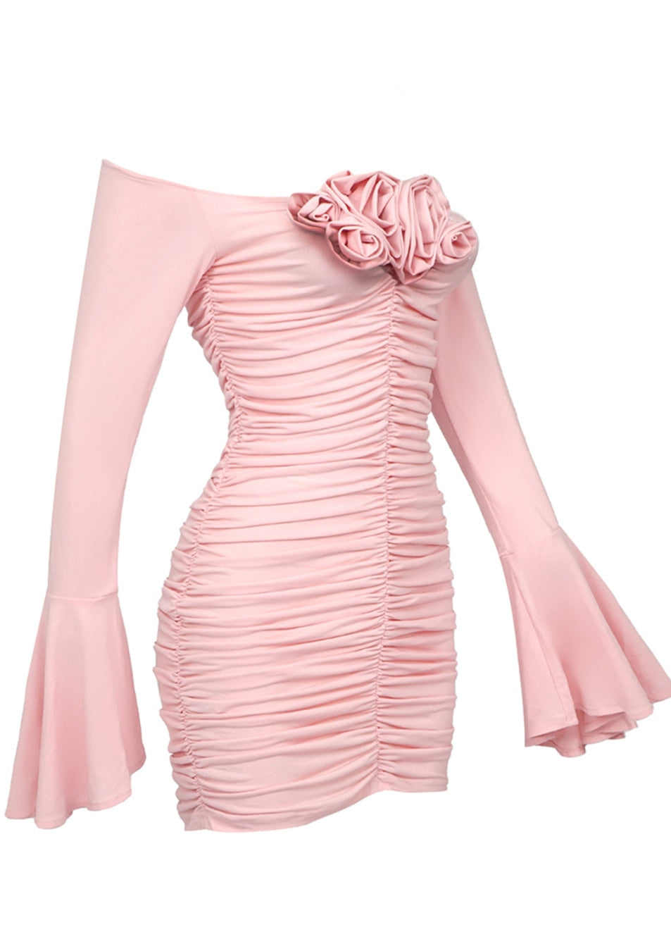 Open Shoulders Pink Mini Dress