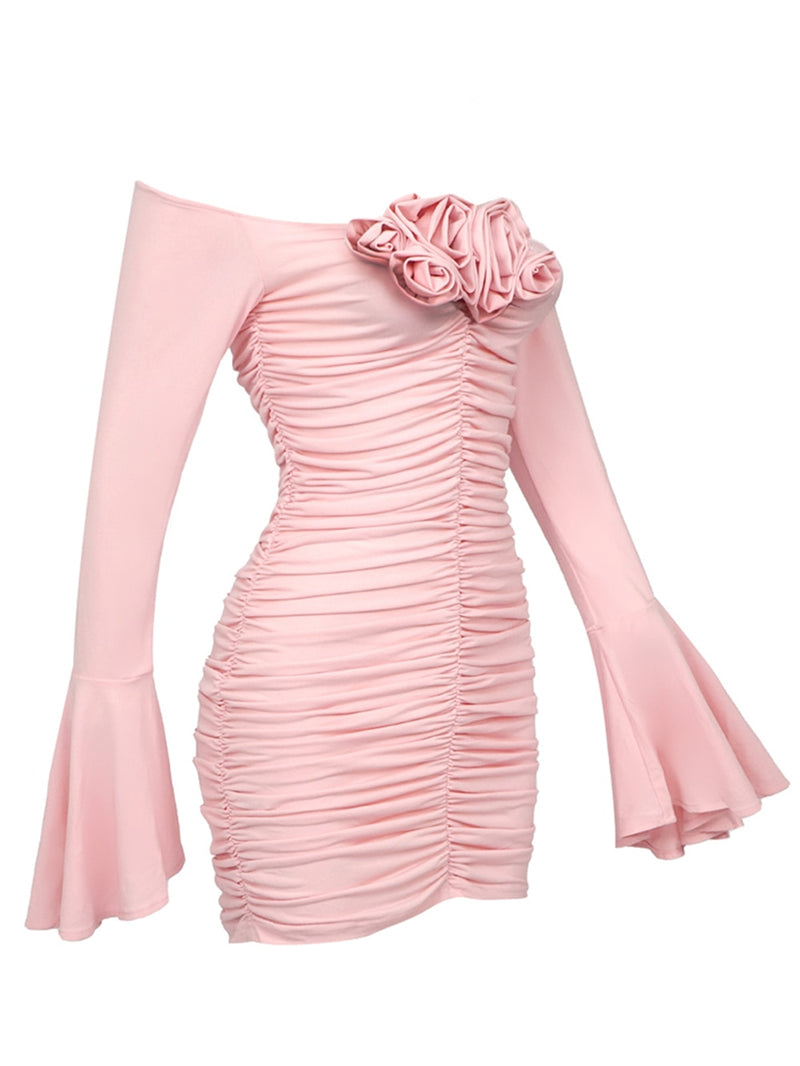Open Shoulders Pink Mini Dress