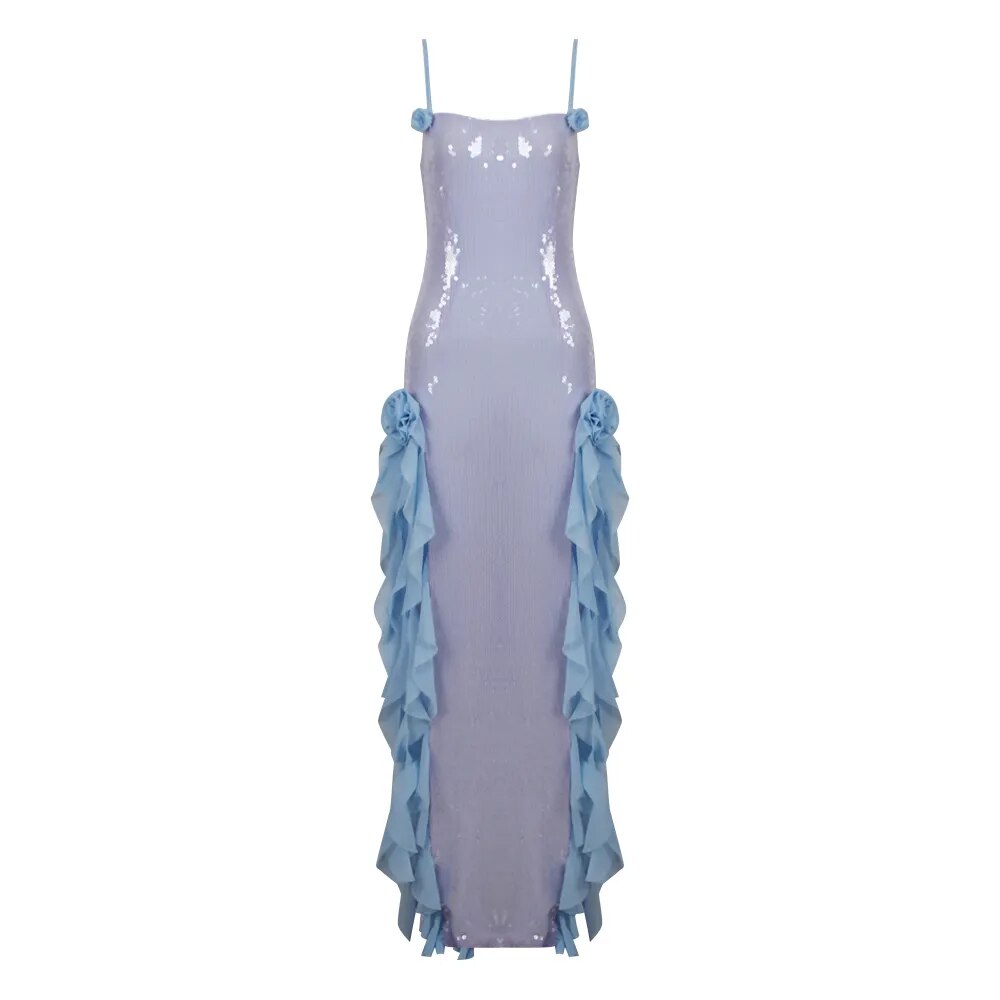 Semi-transparent Sequined Maxi Dress with Ruffles