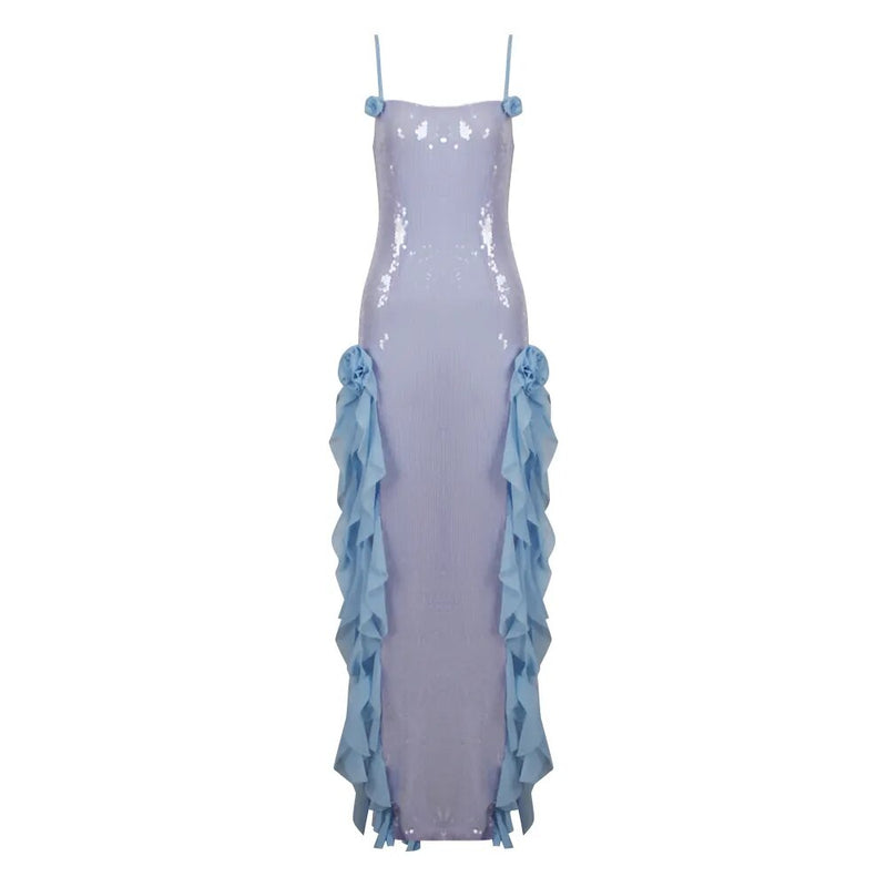 Semi-transparent Sequined Maxi Dress with Ruffles