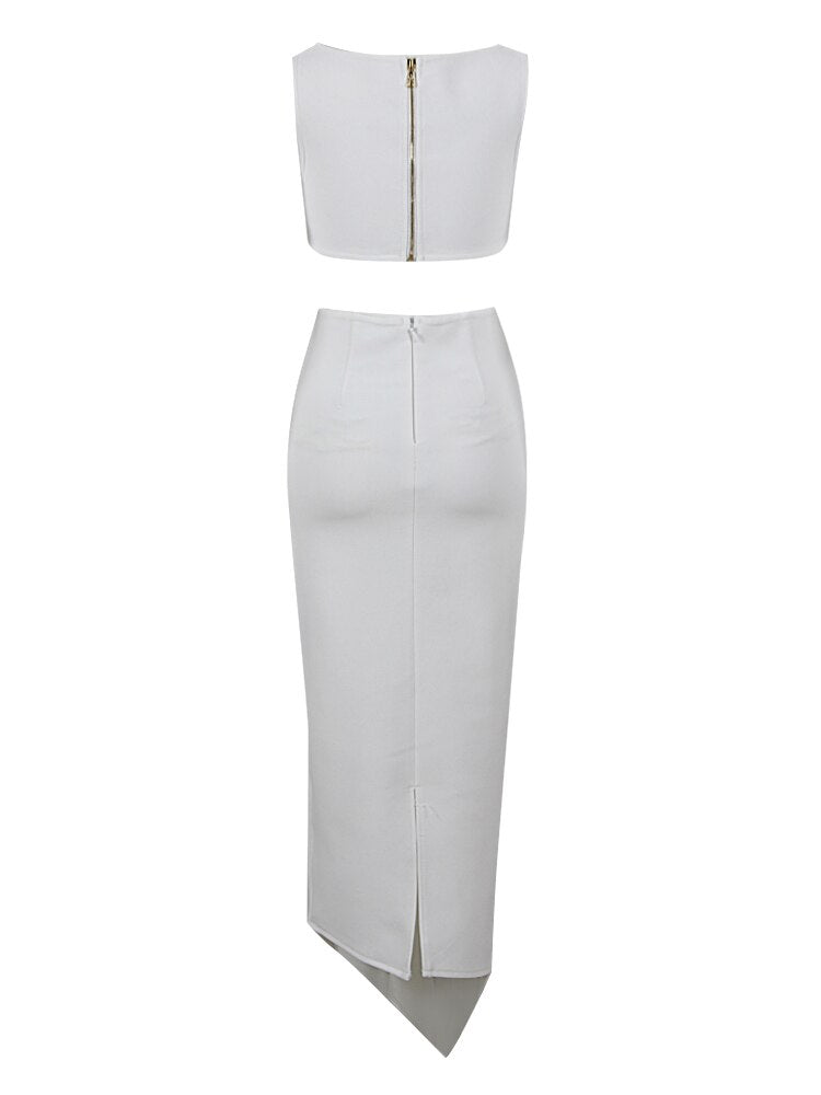 Cut-Outs Front White Two-Piece Set with Maxi Skirt