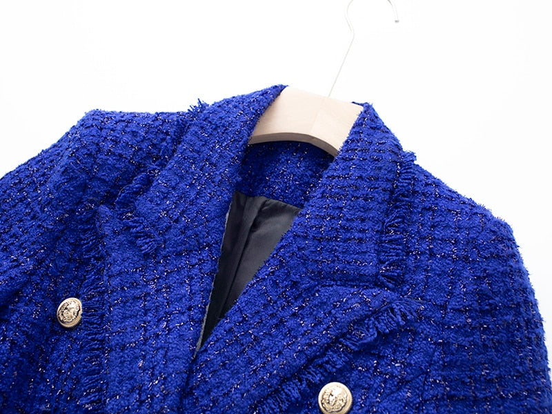 Double-breasted Tweed Blue Blazer