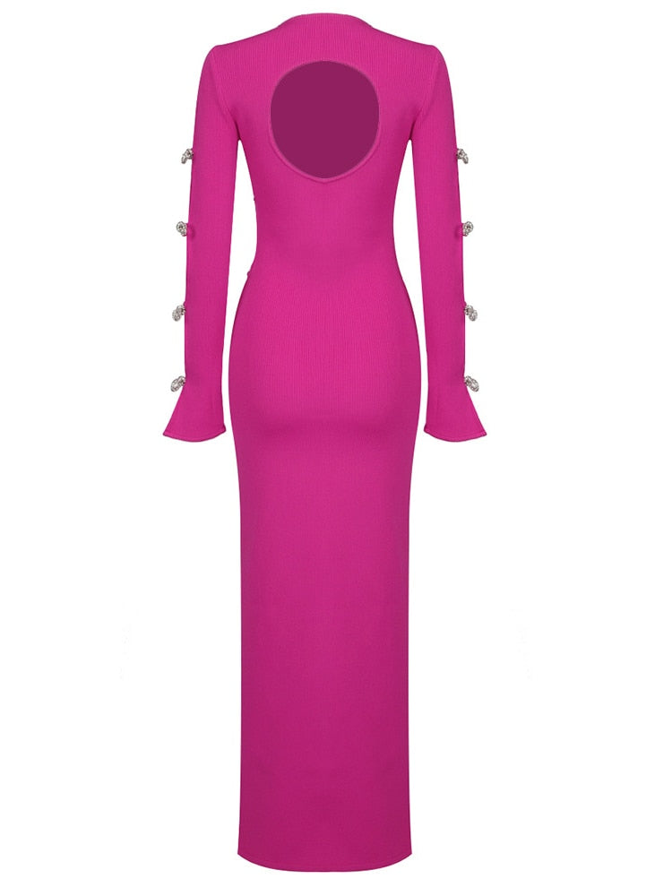 Pink Maxi Dress with Rhinestone Bows
