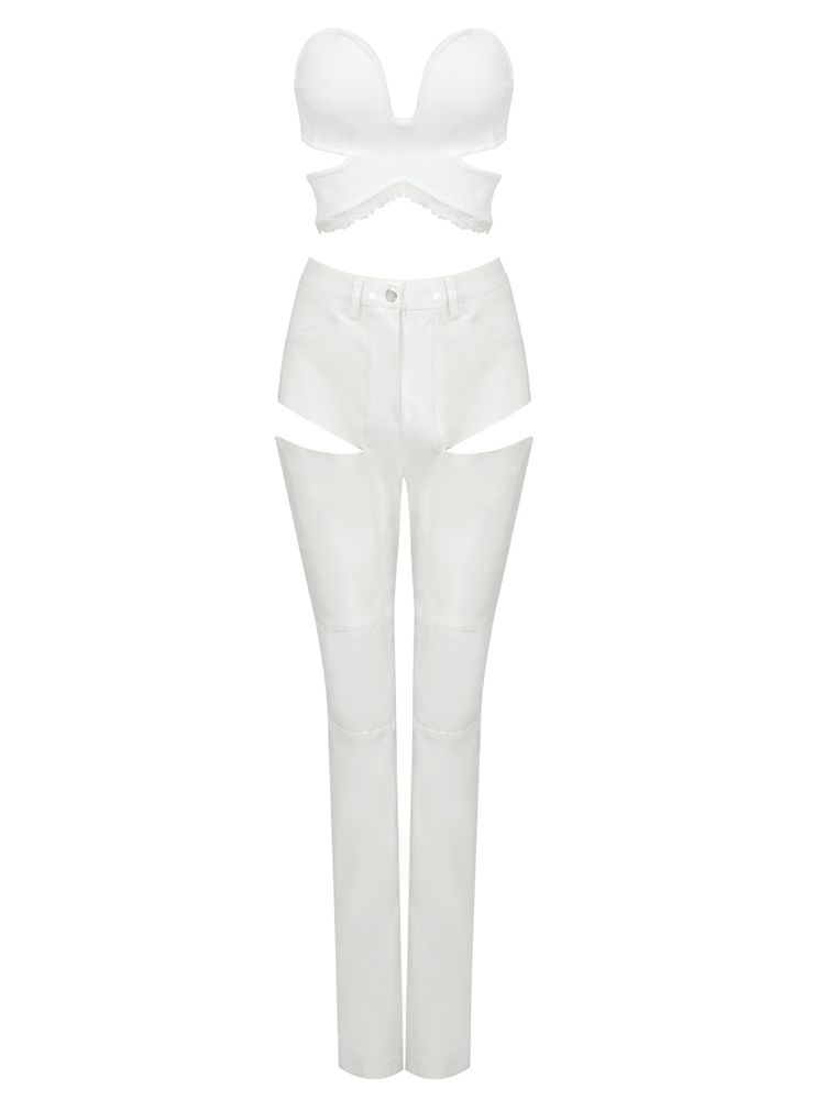 White Pants and Crop Top with Cutouts