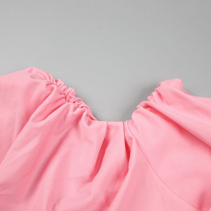 Ruffles Pink Mini Dress with Neck Flower