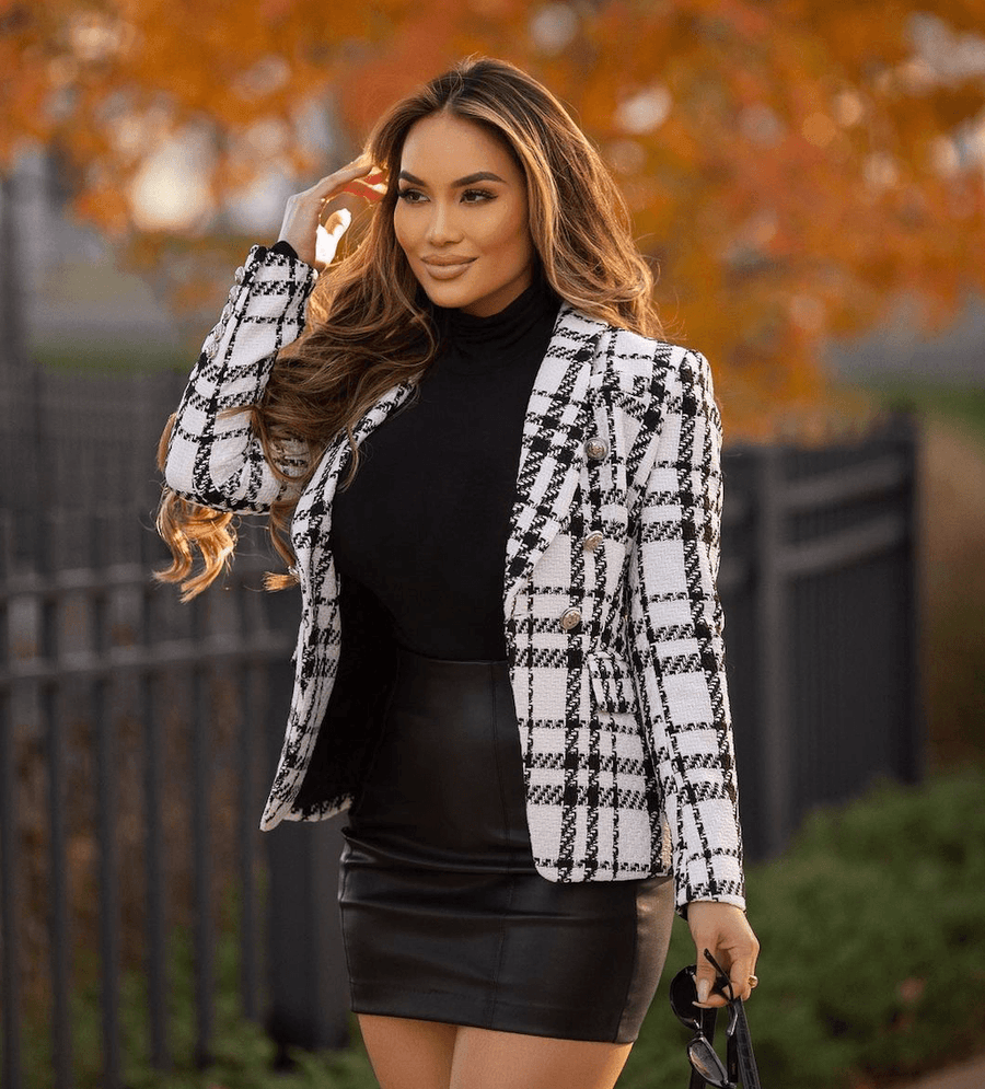 Plaid Black and White Blazer