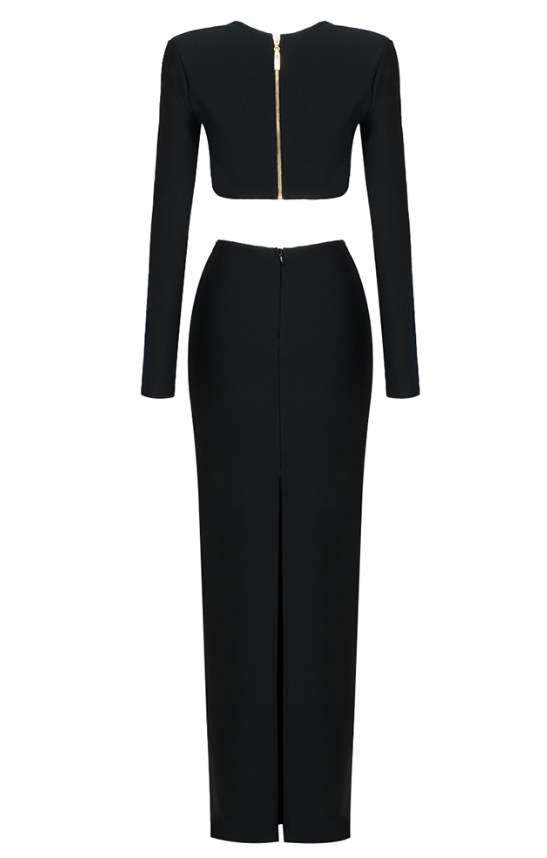 Cut-Outs Black Two-Piece Set with Tight Maxi Skirt