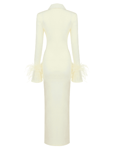 Milk Knitted Maxi Dress with Feathers