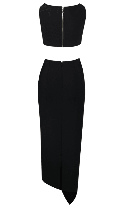 Cut-Outs Front Black Two-Piece Set with Maxi Skirt