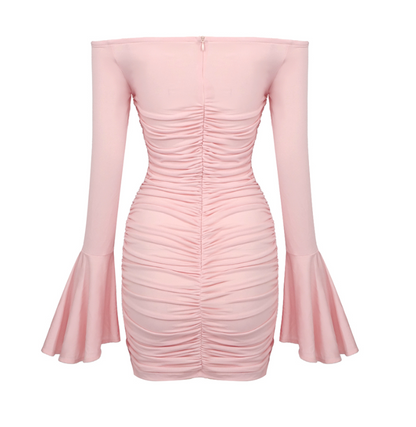 Open Shoulders Pink Mini Dress